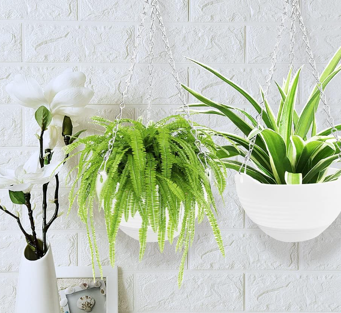 11 Plastic Hanging Basket Planter With Water Reservoir And Chain - Image 1
