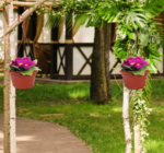 Red Hanging Basket Planter, Balcony Decor - Image 2