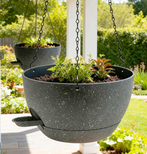 18 Plastic Hanging Planter With Water Reservoir Saucer - Image 1