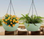 Green Hanging Planter With Chain, Ideal For Balconies
