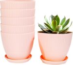 Large Pink Indoor/Outdoor Planters With Trays And Drainage Holes