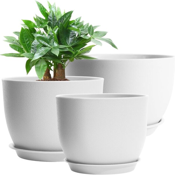 Large White Plastic Indoor Plant Pots
