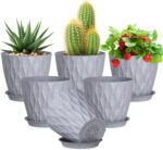 Thick-Walled Plastic Planters With Wavy Texture, Trays, And Drainage Holes
